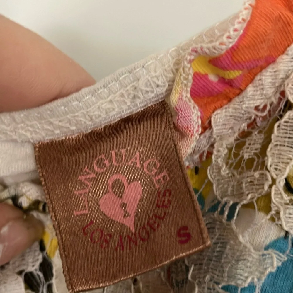 EUC Language Los Angeles Floral Lace Trim Cream Camisole Size Small - Picture 2 of 10